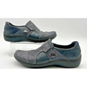 Clarks Cora Poppy Loafer Womens Size 5M Navy Suede Slip On Cushioned Shoes